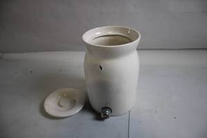 lot 268 image: Vintage White Ceramic Water Dispenser with Lid and Spigot