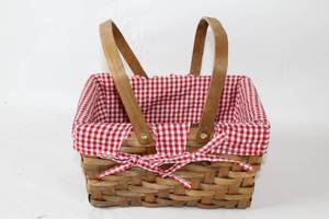 lot 284 image: Woven Basket with Red Gingham Liner and Dual Handles