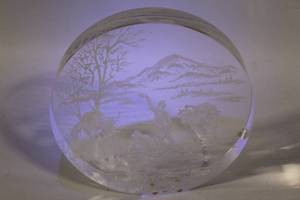 lot 317 image: Etched Glass Disc with Mountain Scene