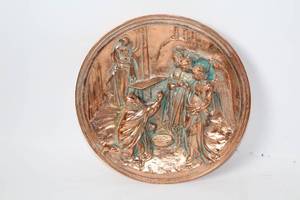 lot 320 image: Bronze Decorative Plate with Raised Biblical Scene - 12 Inches