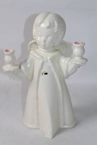 lot 322 image: Vintage Porcelain Angel Figure with Dual Candle Holders