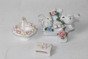 lot 349 image: Set of 3 Decorative Ceramic Figurines with Floral Design