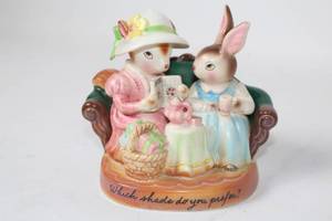 lot 363 image: Precious Moments Avon Collectible Figurine - Bunny and Lady on Bench