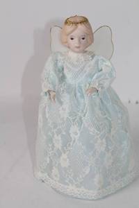 lot 375 image: Vintage Porcelain Angel Doll with Lace Dress and Wings