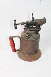 lot 433 image: Vintage Brass Blow Torch with Red Handle