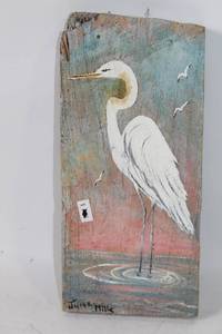 lot 437 image: Hand-Painted Wooden Art of Heron by Julie Mills