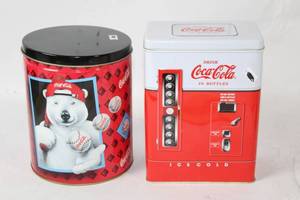 lot 442 image: Pair of Coca-Cola Themed Tin Containers with Vintage Designs