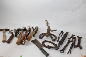 lot 456 image: Collection of Vintage Hand Tools Including Hammers, Wrenches, and More