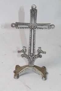 lot 463 image: Silver Standing Metal Cross with Bird Design