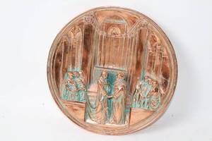 lot 485 image: Italian Volterra Copper Wall Plate with Renaissance Scene
