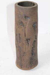 lot 487 image: Unique Brown Ceramic Vase with Floral Imprint Design