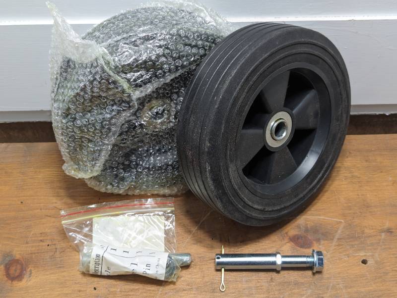 lot 57 image: Set of 2 - 8 Solid Rubber Wheels - 2.25 Thick Heavy Duty - With Axels and Pins