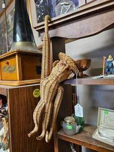 mid century wicker hanging monkey