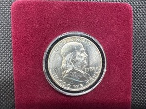 lot 53 image: 1958-D Brilliant Uncirculated Franklin Half Dollar