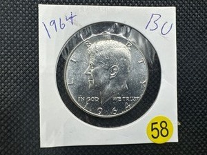 lot 58 image: 1964 90% Silver BU Kennedy Half Dollar --  Great Mint Luster