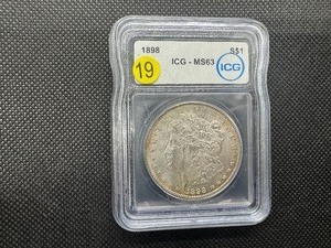 lot 19 image: 1898 Morgan Silver Dollar ICG MS63