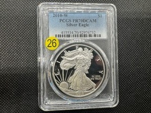 lot 26 image: 2010-W 1 Oz. Proof American Silver Eagle PRDCAMS70 - Perfect Graded Coin -  PCGS Price Guide $90