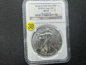 lot 38 image: 2018-W 1 Oz. Silver American Eagle NGC MS69