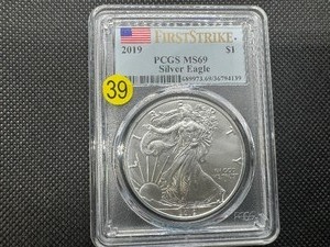 lot 39 image: 2019 1 Oz. Silver American Eagle PCGS MS69