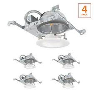 lot 27 image: Commercial Electric Commercial Electric 6 in. LED White Round Recessed Lighting Trim and Shallow Housing Kit Selectable CCT, 4-Pack   Customer Returns See Pictures