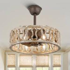 Farmhouse 18 in. Indoor Rustic Wood Beige Caged Ceiling Fan with Light and Remote  Customer Returns See Pictures