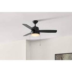 lot 6 image: Hampton Bay Caprice 44 in. Integrated LED Indoor Matte Black Ceiling Fan with Light Kit Customer Returns See Pictures