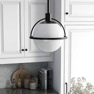 lot 10 image: Cieonna 1-Light Blackened Bronze Pendant with White Milk Glass Shade by Meyer&Cross   Customer Returns See Pictures