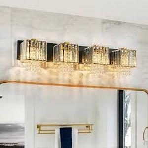 lot 16 image: LLHZSY Schonbek 32.09 in. 4-Light Modern Black and Gold Crystal Vanity Light for Bathroom with Crystal Beads Customer Returns See Pictures