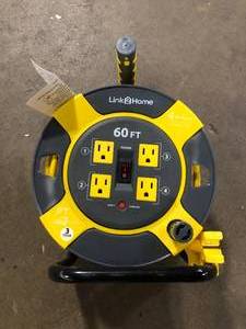 DEWENWILS Heavy Duty 60 ft. 14 / 3 SJTW 13 Amp Indoor / Outdoor Retractable Extension Cord Reel with 4-Grounded Outlets Yellow  Customer Returns See Pictures