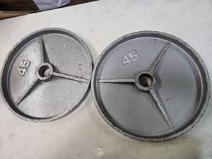 lot 1 image: Lot of TWO 45LB 2-inch Weight Plates ( USED)