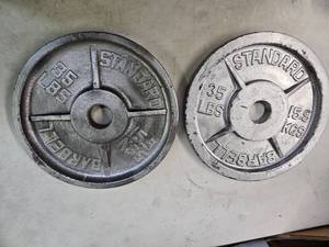 lot 2 image: Lot of two 35LB 2-inch Olympic Weight Plates ( USED)