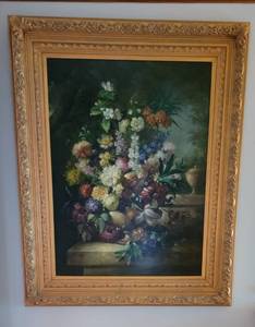 lot 10 image: Grand Floral Bouquet Oil Painting on Canvas by Christin Tewes