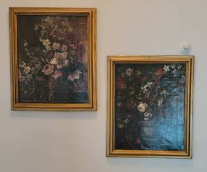 lot 11 image: Floral Oil on Board Paintings, pair