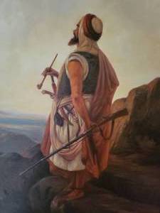 lot 12 image: Oil on Canvas Bedouin at Dawn by Niels Simonsen   31 x40