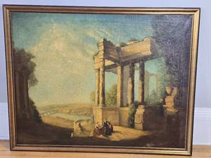 lot 9 image: Antique Italian Fine Art Landscape Painting - 19th c. - GRAND TOUR RUINS