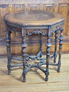 lot 28 image: Stunning Antique Jacobean Walnut Inlay Hexagonal Accent Table