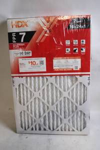 lot 25 image: 2-Pack HDX 16x24x1 Allergen Plus Air Filters FPR 7