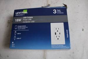 lot 35 image: 3-Pack Leviton Decora 18W USB Outlets with USB-A & USB-C