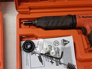 lot 416 image: Ramset Cobra Powder Actuated Fastener for Wood Framing with Operators Manual, Accessories and Plastic Carry Case