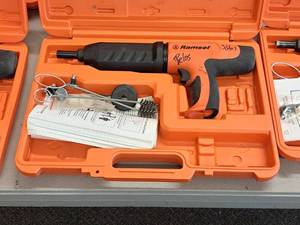lot 422 image: Ramset Cobra Powder Actuated Fastener for Wood Framing with Operators Manual, Accessories and Plastic Carry Case