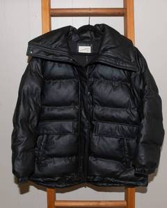 lot 65 image: Universal Thread XL Black Faux Leather Mid-Length Puffer Jacket - New With Tags
