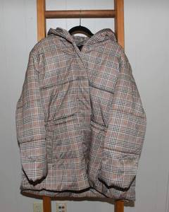 lot 76 image: Ava & Viv Womens 1X Mid-Length Puffer Jacket  BrownTan Plaid, New With Tags