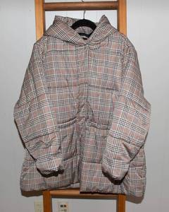 lot 82 image: Ava & Viv Womens 1X Mid-Length Puffer Jacket  BrownTan Plaid, New With Tags