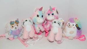 lot 54 image: Collection of 6 Plush PurseBackpack Stuffed Animals  Mostly New with Tags