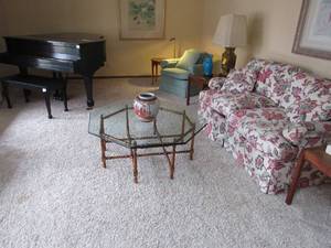 MCM Octagonal glass coffee table with bamboo style base