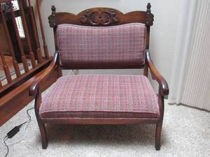 lot 13 image: Antique Love Seat with Custom Upholstery by Gabberts