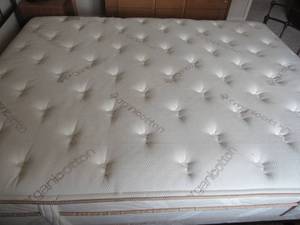 lot 38 image: Queen Bed set Saatva Organic Cotton Mattress, boxspring, metal frame with headboard and footboard