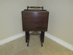 lot 97 image: Vintage MCM TV side tables and storage rack