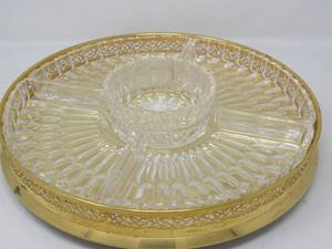 lot 104 image: MCM gold tone and crystal relish tray on lazy susan base (5 take apart components) and extra table sparkles