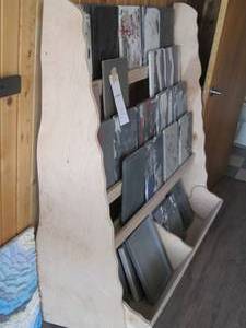 lot 25 image: Abstract wood display shelving unit...